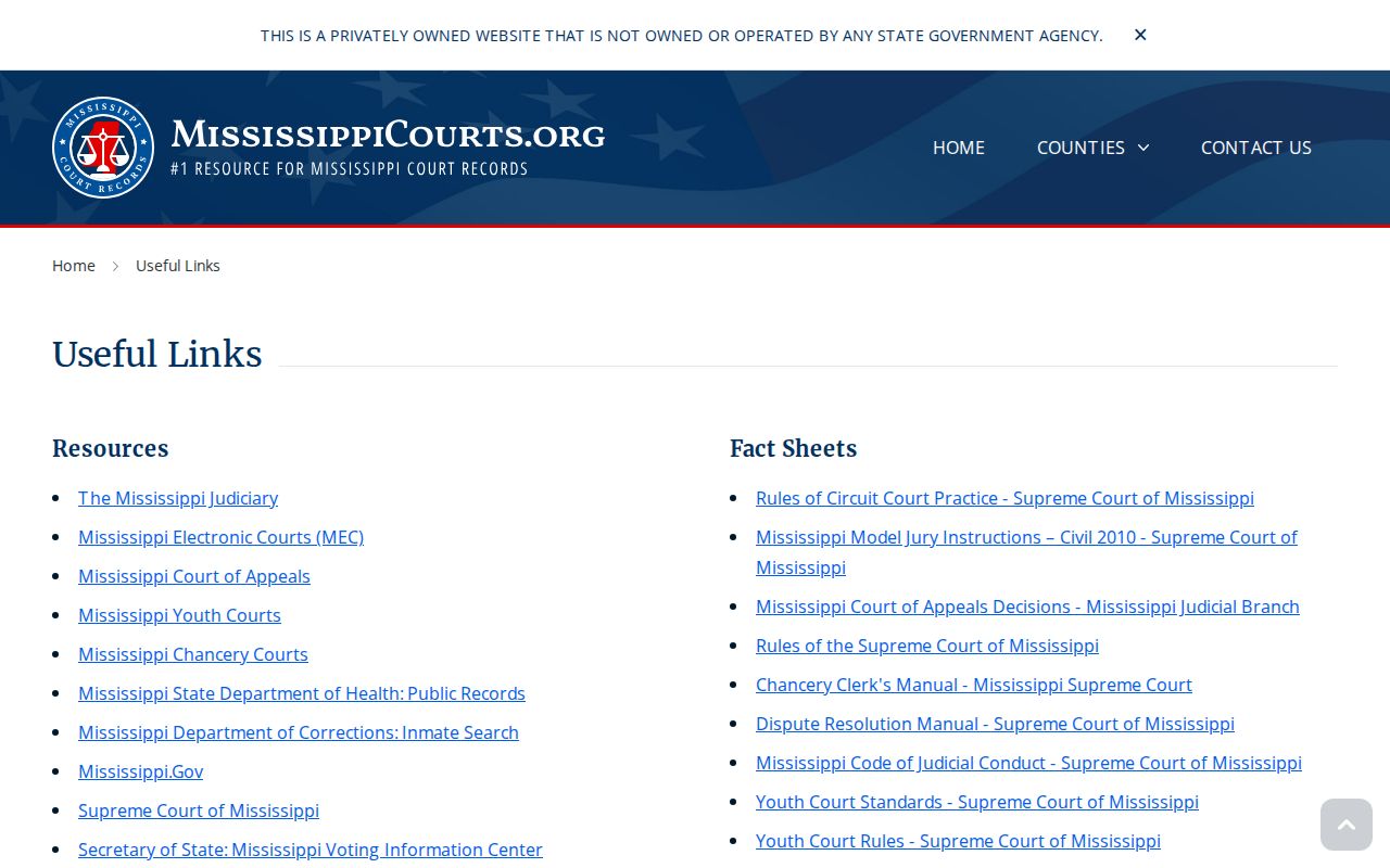 Jasper County booking disposition reference, Mississippi Courts useful links